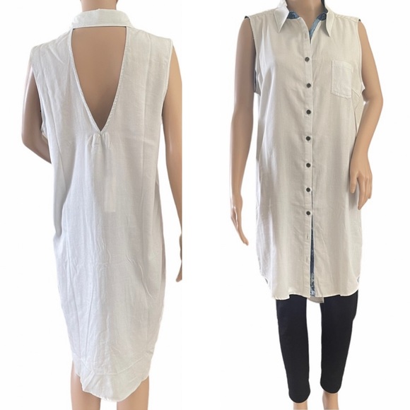 Isabel Lu  Blue Chambray Sleeveless Shirtdress Contrasting Dark Blue Placket   M - Picture 8 of 14